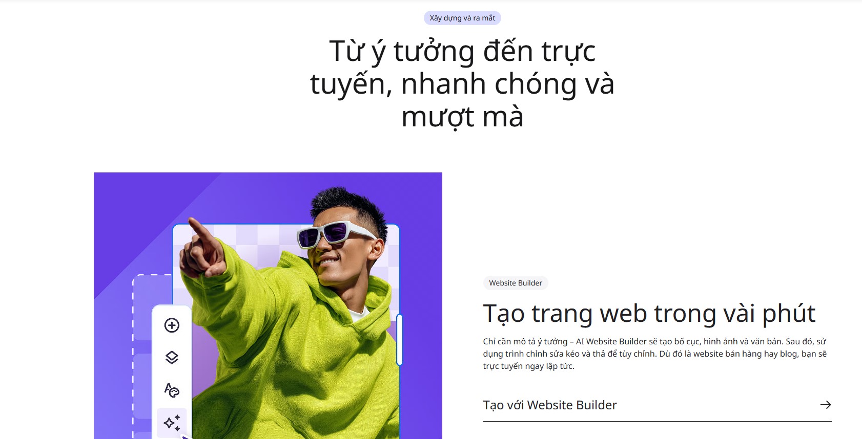 Người dùng đang thiết kế website bằng Hostinger Website Builder với giao diện hiện đại và dễ sử dụng
