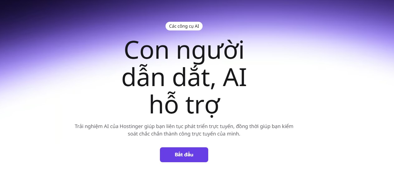 Thông điệp về AI của Hostinger với khẩu hiệu con người dẫn dắt và AI hỗ trợ phát triển website