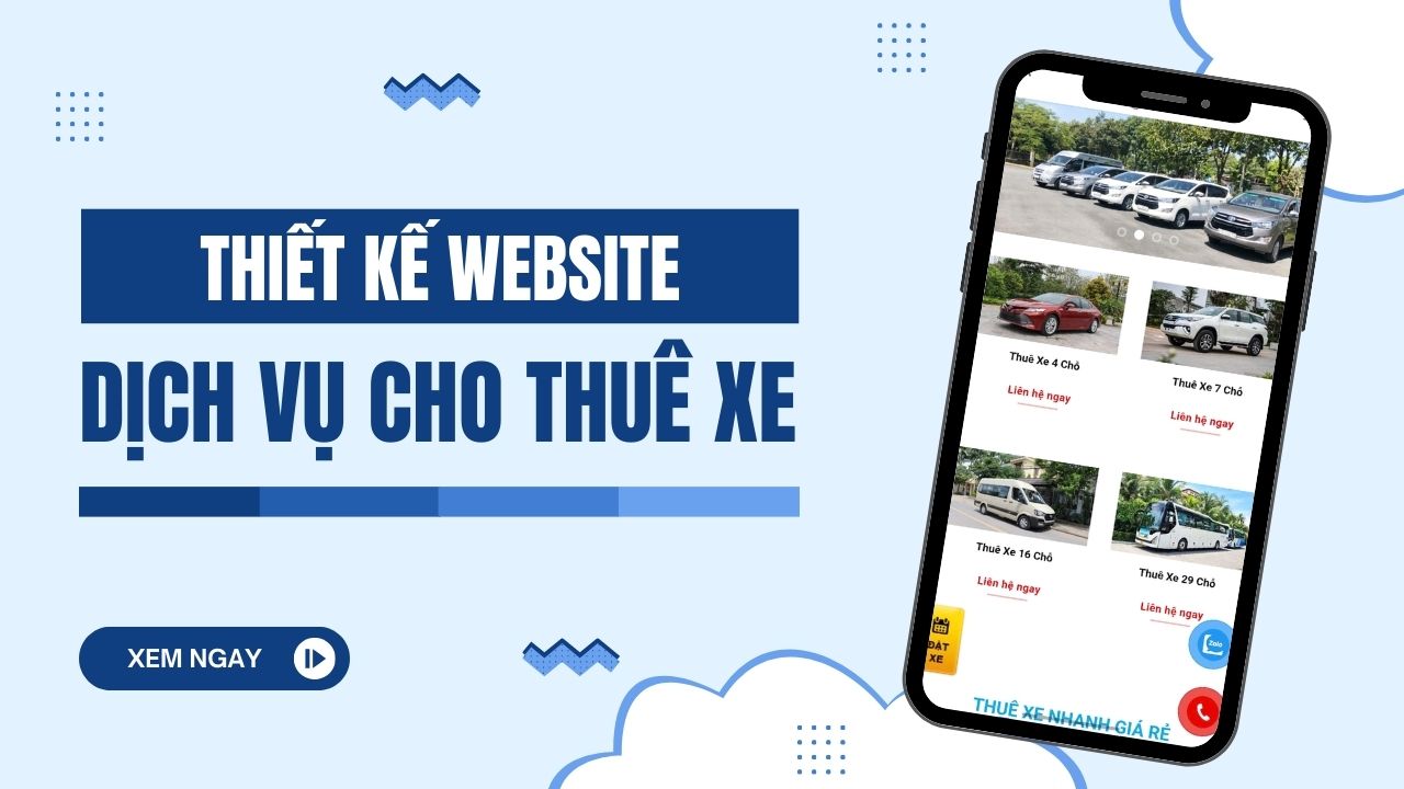 Giao diện điện thoại mượt mà và danh mục xe chi tiết trong dịch vụ thiết kế website cho thuê xe của Phong Lâm Media.